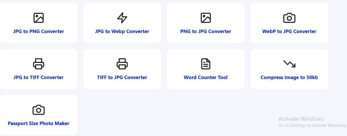 Free online digital tools dashboard on Unicode to Preeti Converter website showing various image converters.