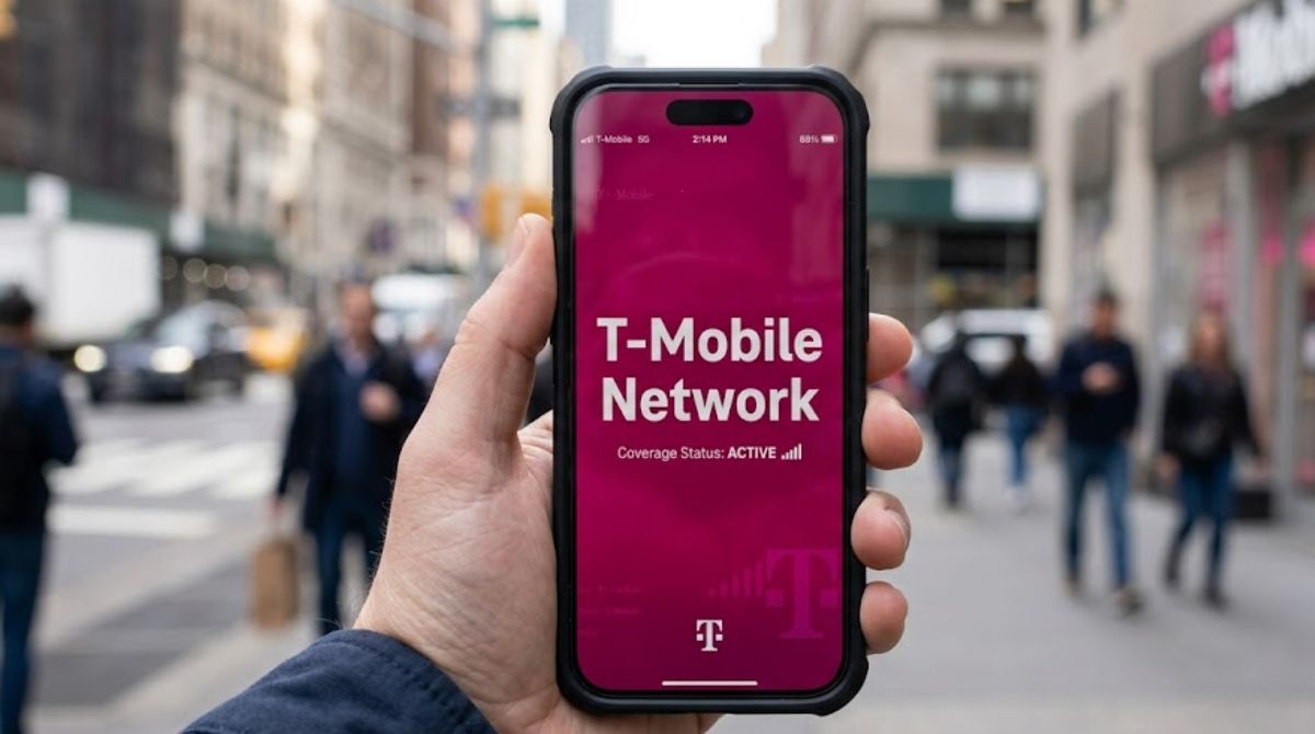 T-Mobile logo displayed on a smartphone screen representing network outage compensation and bill credits for customers