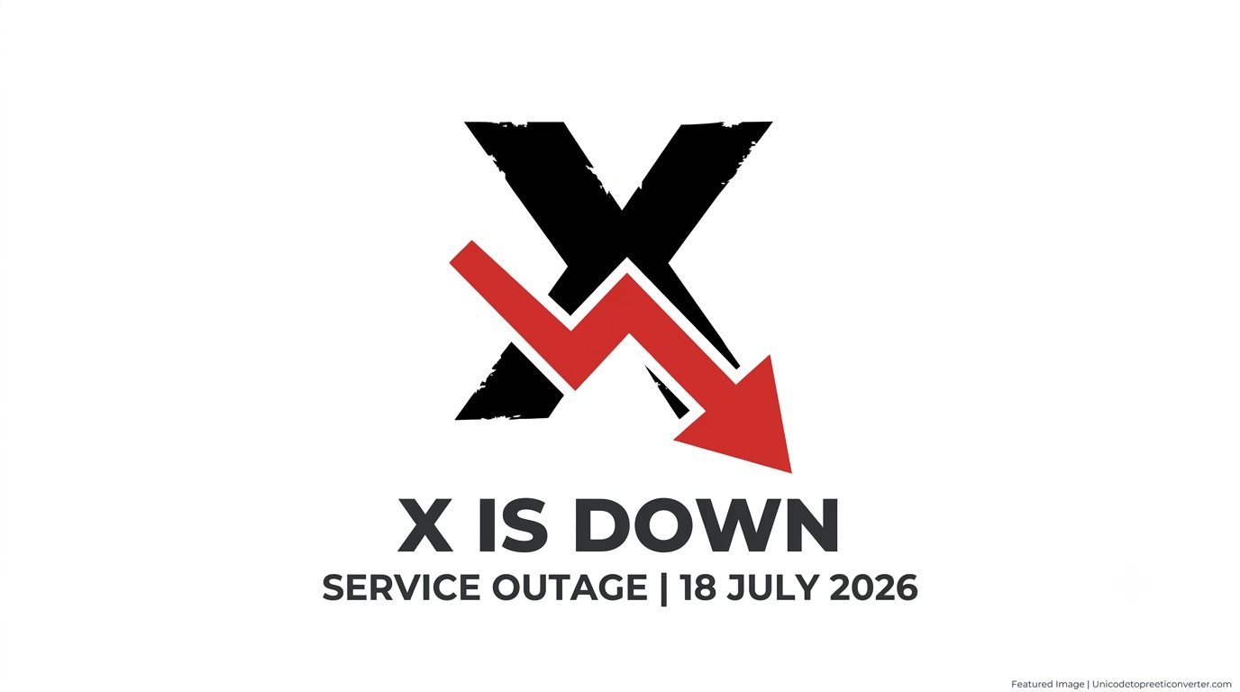 A black X logo on a white background with a large red downward-pointing arrow indicating a service outage.