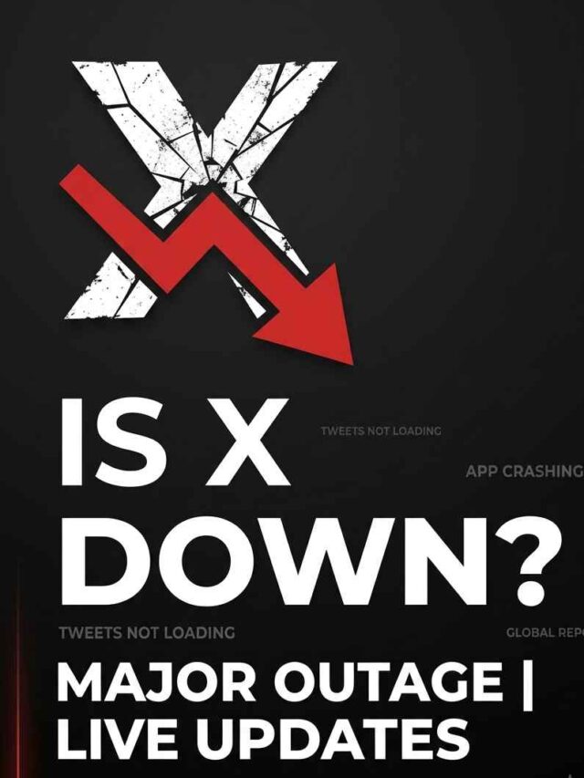 A white X logo on a dark background with a red downward-pointing arrow and text that reads Is X Down Major Outage.