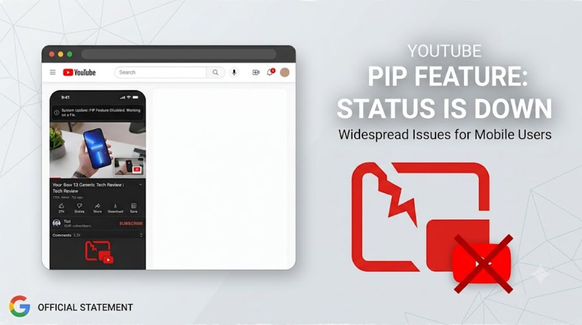 YouTube's Picture in Picture mode logo with error icon for Android and iOS
