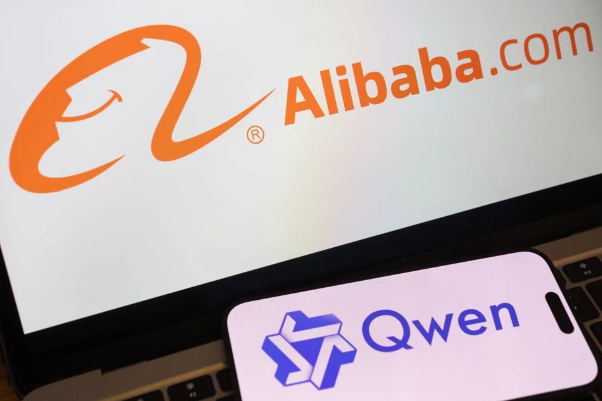 Infographic showing 3 billion downloads of the Alibaba Qwen AI model, comparing it to Google and Meta
