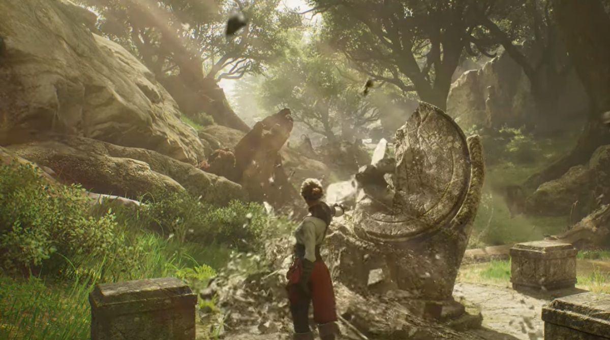 A promotional screenshot of ArcheAge Chronicles showing detailed character classes and combat action in an upcoming MMORPG.