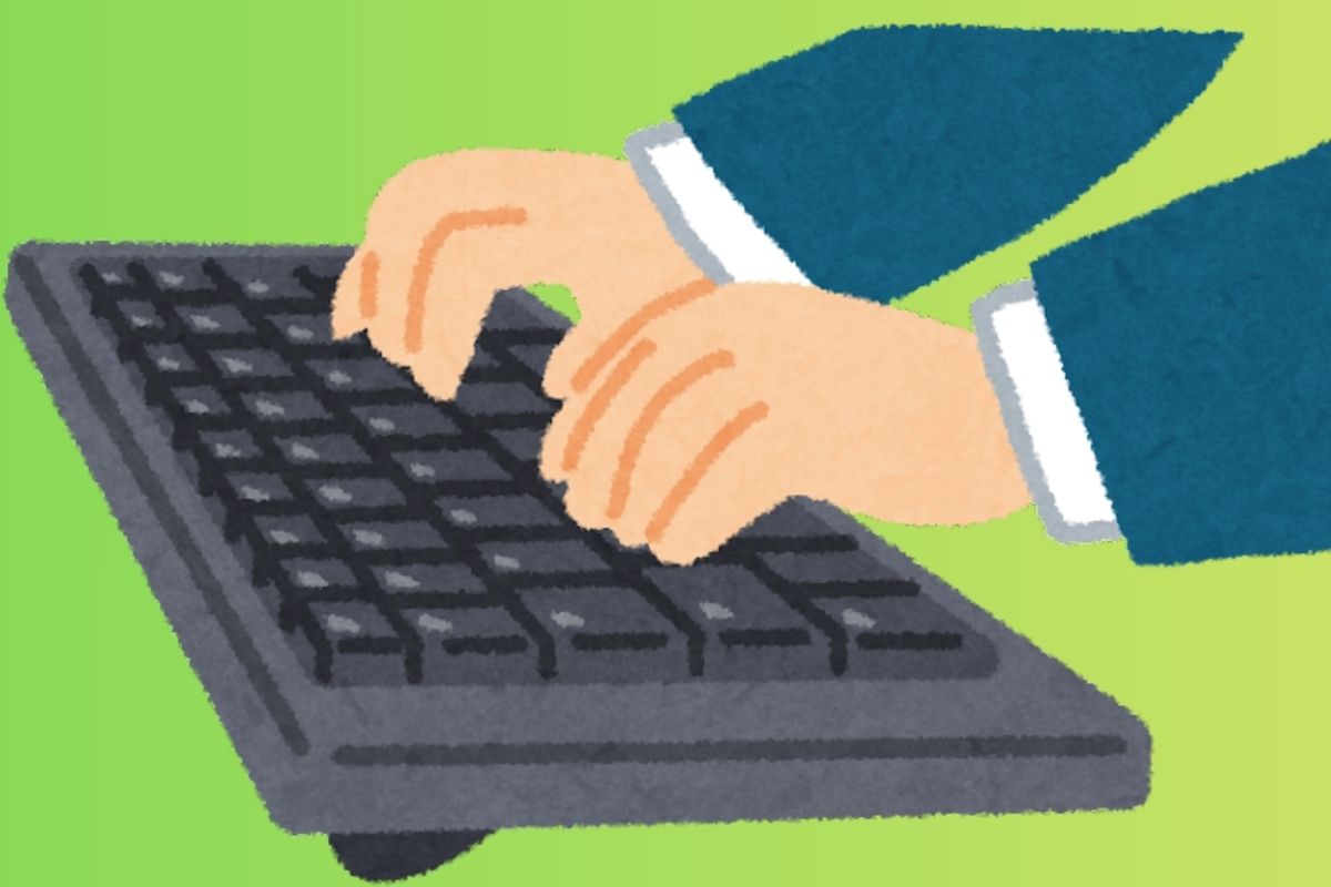 Person typing accurately on keyboard reducing errors in office documents