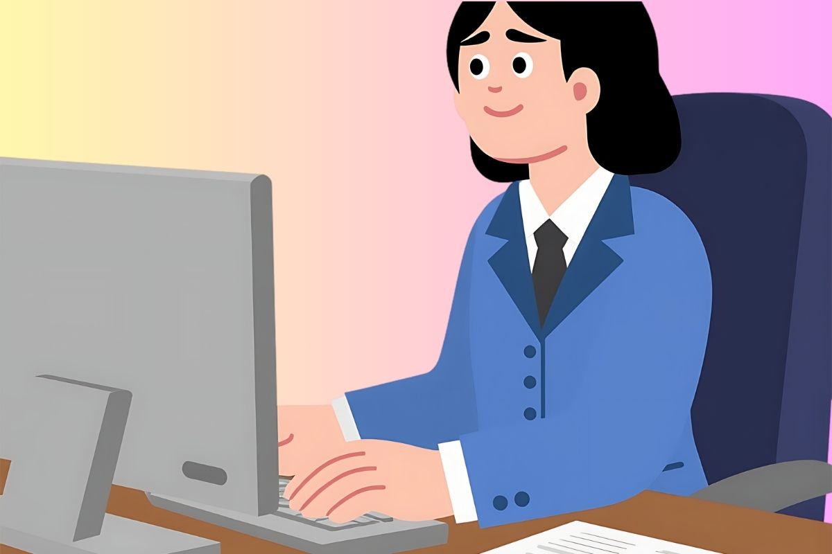 Person typing fast on a keyboard in an office to boost productivity
