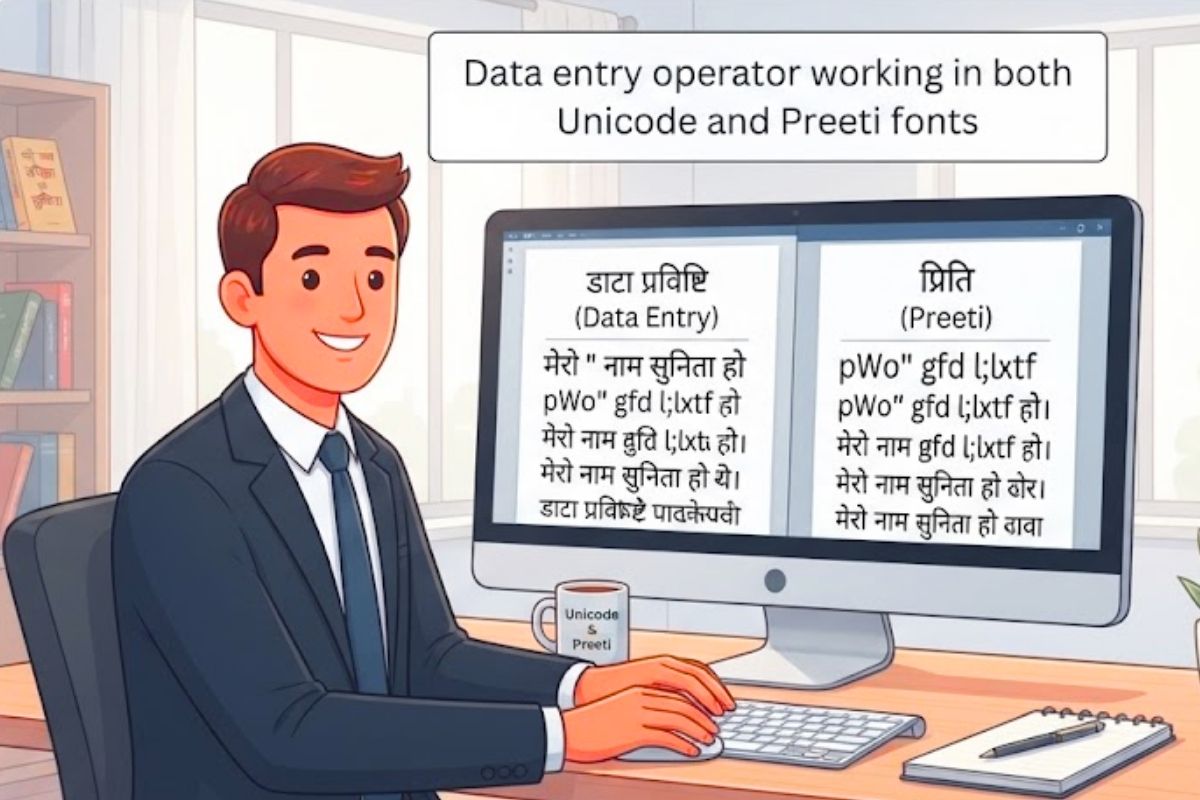 Data entry operator working in both Unicode and Preeti fonts