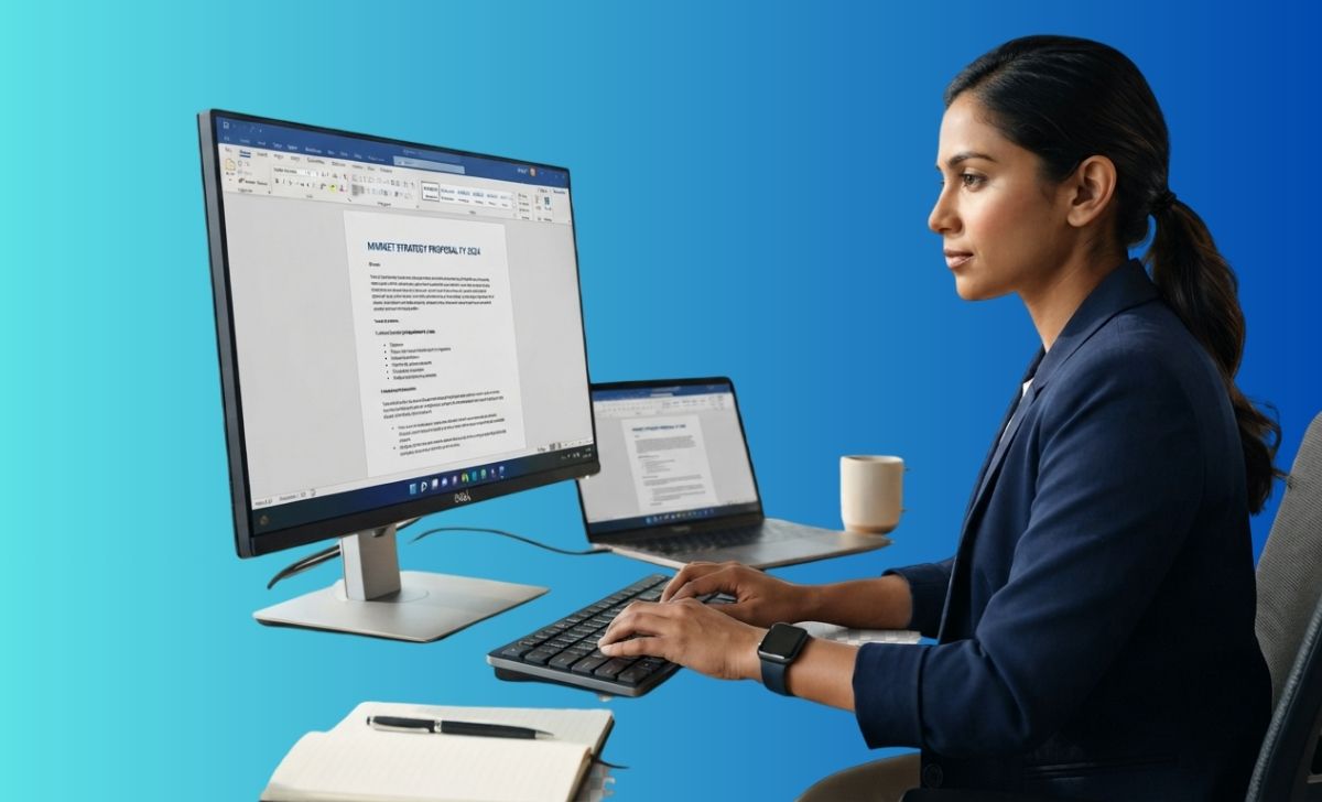 Person using Microsoft Word for professional document typing