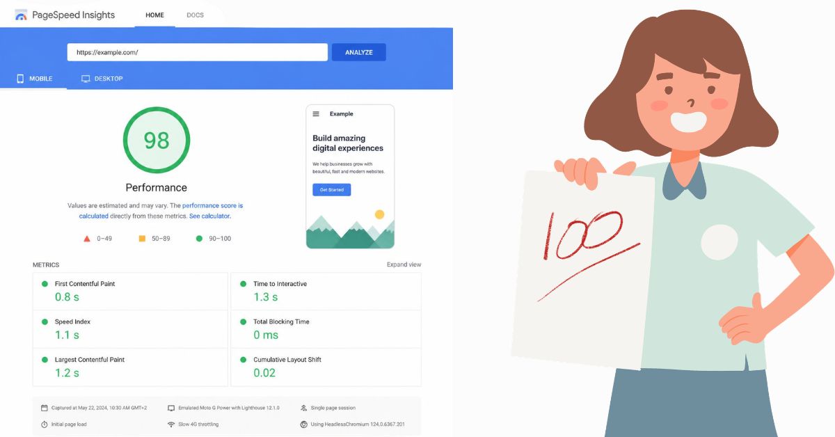 PageSpeed Insights screenshot showing a fast website score